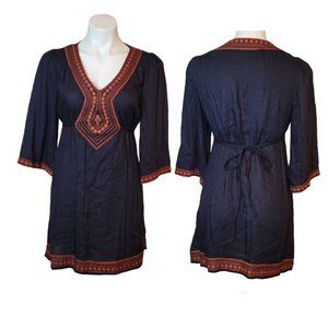 Black Orange Dress Tribal Sz Medium Brand- XXI (Forever 21) Back Tie Bell Sleeve